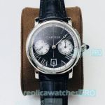 Swiss Replica Cartier Rotonde de Cartier Leather Watch Black Chronograph Dial